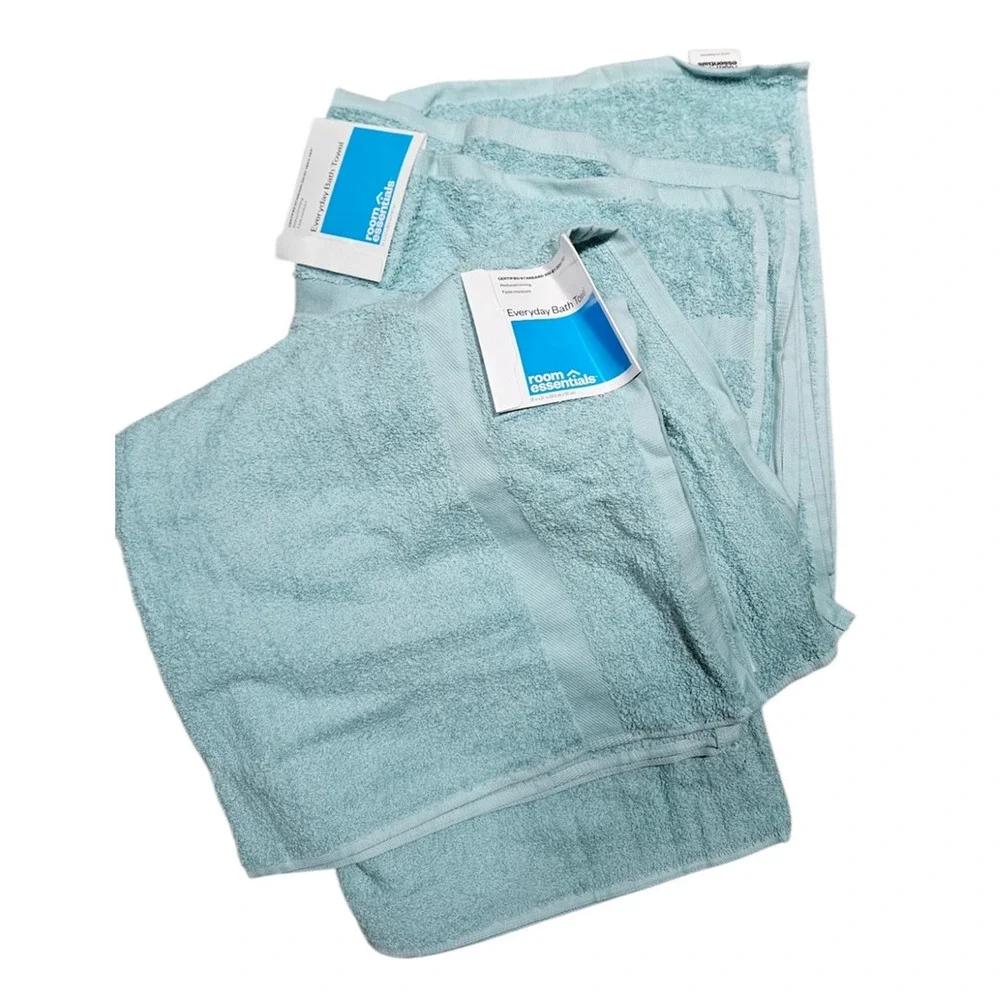 Room Essentials Everyday Bath Towel Okeo-Tex  27x52 Aqua Mint Set of 2 NWT